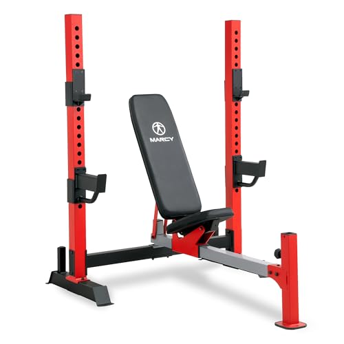 Marcy Deluxe Olympic Weight Bench with Adjustable Back & Bar Catch & Optional Arm Curl, Leg Developer, Lat Tower Attachments (Sold Separately), Personal Home Gym for Strength Training, Weightlifting - color: Olympic Bench MWB-7096