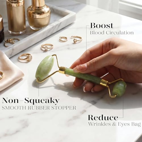 BAIMEI IcyMe Jade Face Roller & Gua Sha, Facial Beauty Skin Care Tools, Self Care Gift for Men Women, Massager for Face, Eyes, Neck, Relieve Fine Lines and Wrinkles - Green - color: Jade Green