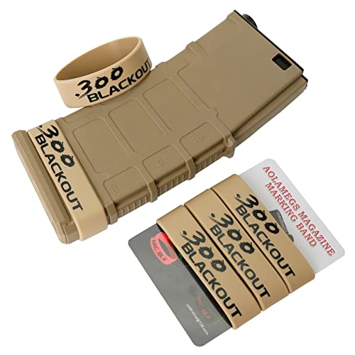 Aolamegs 5/10 Pack Magazine Bands - 5.56 Nato, 300 Blackout, 300 Subsonic, .223 Remington, .308 Winchester, 7.62x39 Magazine Marking Band, Durable Silicone Ammo Caliber Bands for Magazine Identification (2 Colors) - color: 300blk-khakiblack(5pcs)
