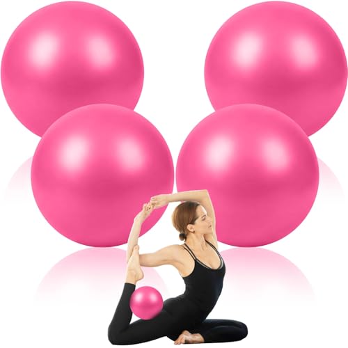 4 Pcs Small Exercise Pilates Ball Bulk 9 Inch Mini Yoga Balls Anti Burst and Slip for Stability, Fitness, Physical Therapy, Stretching & Core Workout at Home Gym Office Class - color: Solid Pink