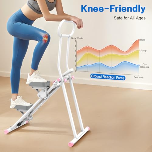 HXD-ERGO Stair Stepper for Home, New Version 6 Adjustable Resistance Vertical Climber Cardio Exercise Machine, Folding Stair Climber for Full Body Workout with Adjustable Handlebar - color: White