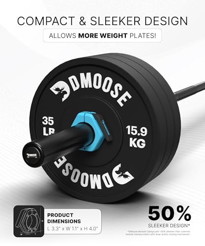 DMoose Fitness Barbell Clips 2 Inch (Pair) - Quick Release Olympic Barbell Clamps & Collars with Anti Slip TPR Grip for Secure Weightlifting and Powerlifting - Weight Clips for Bars at Home or Gym - color: Cyan, style: Magnetic