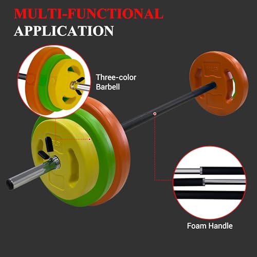 40Lb Adjustable Dumbbell Barbell Set with Cardio Pum, 6 Weight Plates & 3 51-Inch Bar Bars - Cardio Pump for Home Gym, Full Body Strength Training, Multi-Color Free Weights - color: Multi-color-Round-40 lb