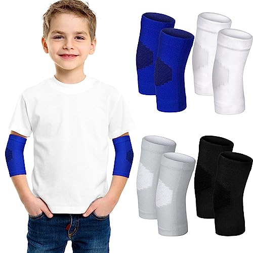 Lenwen 4 Pairs Kids Elbow Brace Compression Arm Elbow Sleeve Knit Guard Gym Protectors for Boys Teen Children Girls Basketball Volleyball Tennis Cycling(8-12 Years,Black, White, Blue, Gray) - color: Black, White, Blue, Gray, size: 8-12 Years