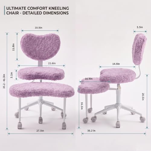 Cross Legged Office Chair with Wheels, 360 Swivel Height-Adjustable Meditation Chair with Lumbar Support, Artificial Rabbit Hair Fabric, Violet - color: Violet, size: Heart Back