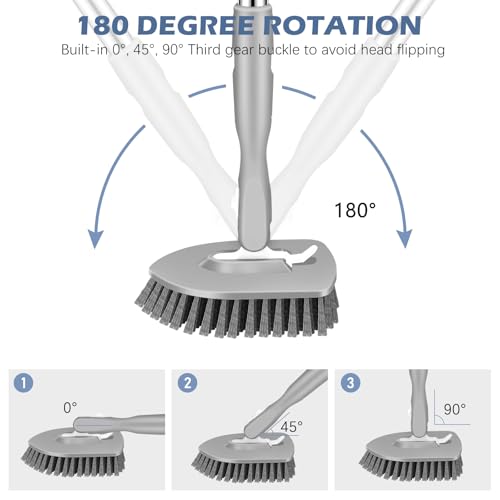 SetSail Tile Tub Scrubber Brush 3-in-1 Shower Scrubber with Adjustable Long Handle Shower Cleaner Brush and 3 Detachable Replacement Brush Heads for Cleaning Bathroom Kitchen Walls Tub Tile,Grey - color: Gray, size: 2 Pads