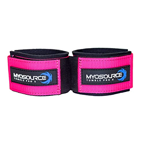 Myosource Kinetic Bands Tumble Pro X Ankle Straps Kit – Cheerleading Standing Tumbling Equipment, Gymnastics Backhandspring Trainer – Includes Flexibility Stunt Stretch Strap – Blue, Pink, Purple - color: Pink