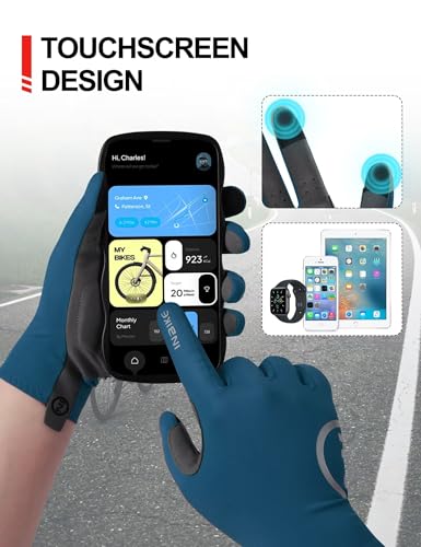INBIKE Breathable Bike Gloves for Men Women, Full Finger Pad Cycling Gloves, Touchscreen Reflective Mountain Biking Bicycle - color: Blue, size: XX-Large (Hand Circumference 8.5-8.75inch)