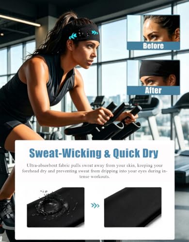 Headbands for Men & Women, Sweat Headband Non-Slip Sweatband Sports Running Cycling Yoga Basketball Workout Football Training - color: Black 4 PCS