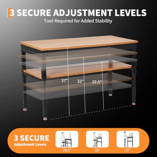48" Work Bench with Storage Shelf, 2500 LBS Adjustable Height Workbench, 48" x 24" Work Benches for Garage, Tool Bench with Power Outlet for Workshop & Home