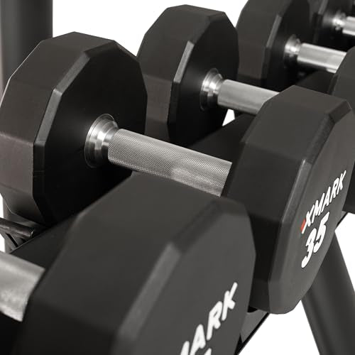 XMARK Dumbbell Weights Sets, 5-50lb and 5-75lb Dumbbell Sets, No Odor, Urethane Dumbbells, Commercial Gym and Home Gym Equipment - color: 08) 5-75lb 12-Sided & Classic Rack