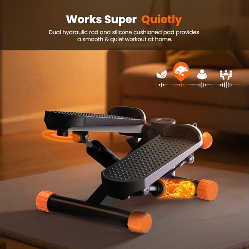 Sweetcrispy Mini Stair Steppers with Resistance Bands for Exercise at Home, Portable Exercise Twist Stepper Machine for Full Body Workout, 300LBS Capacity - color: Orange