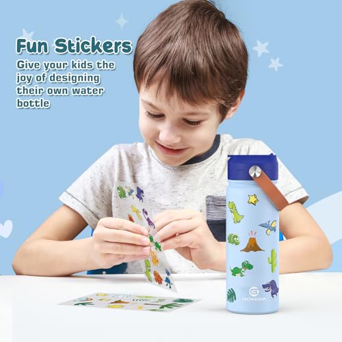 GoKEDA 18oz Kids Water Bottle, Insulated Bottles with Stickers, 18/8 Stainless Steel Vacuum Leak Proof Straw Cup for School, Gifts for Boys Girls(LightGreenBlue) - color: Green Blue