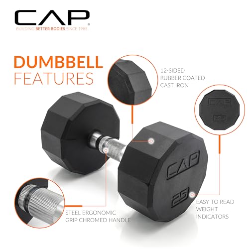 CAP Barbell 150 LB Coated Hex Dumbbell Weight Set with Vertical Rack | Multiple Options - color: Orange Rack, style: 12-Sided Chrome Handle