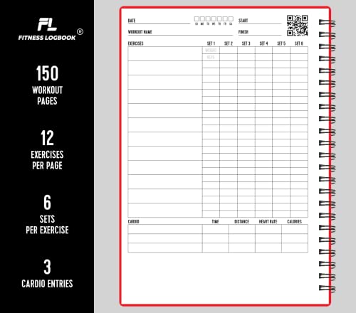 Fitness Logbook (Red) - A5 Undated Workout Journal For Men & Women - Plastic Cover & Thick Paper - Planner Log Book To Track Weight Loss, Muscle Gain, Gym Exercise, Bodybuilding Progress - style: Red Plastic