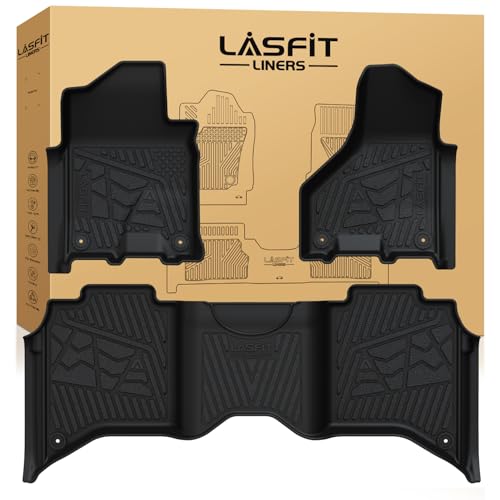 LASFIT Floor Mats for 2019-2025 2026 Ram 2500/3500 Crew Cab Bucket Seat for Carpet & Vinyl Floor (NOT fit Model with PTO Kit), All Weather TPE Custom Fit Car Mats Floor Liners 1st & 2nd Row, Black