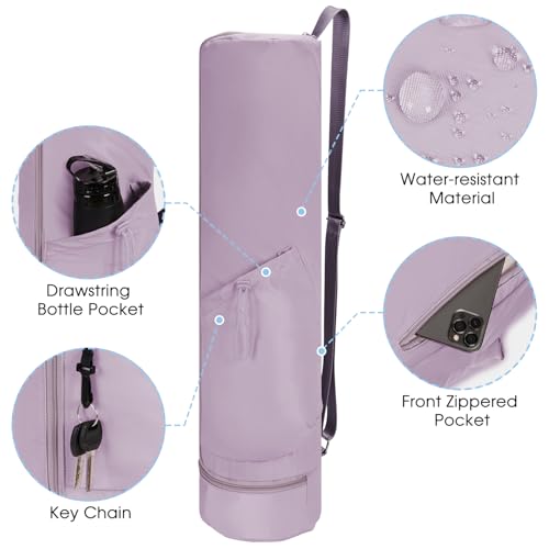 sportsnew Yoga Mat Bag, Full Zip Cargo Yoga Mat Carrier Bag with Drawstring Water Bottle Pocket and Bottom Wet Pocket, Exercise Yoga Mat Carrier Holder Multi-Functional Storage Bag Patent Pending - color: Purple, size: Medium pocket