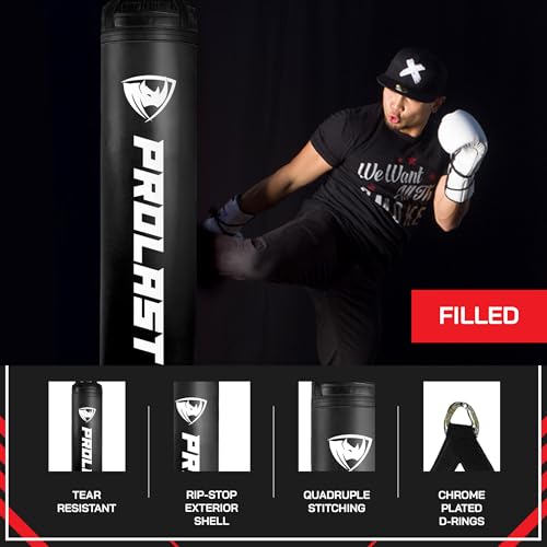 Heavy Punching Kicking Bag for Adults, Boxing, MMA, Martial Arts, Muay Thai, Strength Training Equipment, Filled, 5ft, 100 lbs, Vertical Logo - color: Black, size: Filled