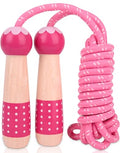 EGOSKY Jump Rope Kids, 7.2ft Children Adjustable Cotton Skipping Rope with Wooden Handle for Boys Girls Fitness Outdoor Activity - color: Pink