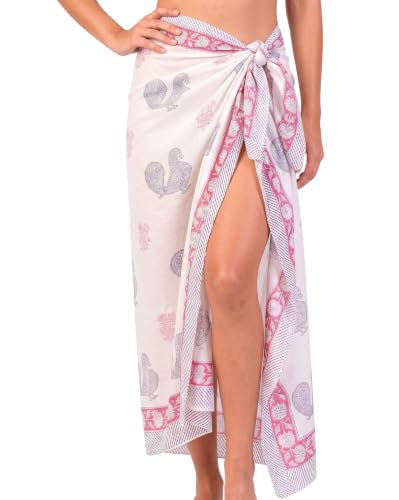 Beach Cover Ups for Women, Cotton Sarong Wrap Pareo | 100% Cotton Sarong Wraps For Women, 73 x 44 In. Pareo Beach Wrap, Bikini Cover Up, Bathing Suit Cover Up, Resort Wear - color: Pink Block