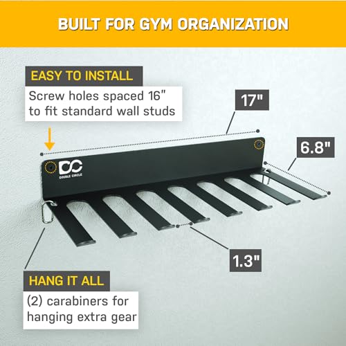 Double Circle Gym Equipment Storage Rack - Multi Purpose Gym Equipment Wall Rack Hanger for Pro Home Gym Storage for Exercise Bands, Barbell Bar, Jump Ropes, Chains, Lifting Belts (17" - Hooks) - color: Black: 8 Extended Hooks