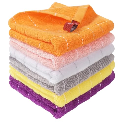 Wash Cloths 6 Pack 100% Cotton, Soft Absorbent Washcloths for Face & Body, Quick Dry Wash Cloths for Showering, Bathroom Towels, 6 Colors - color: Orange, Light Pink, White, Gray, Yellow, Purple