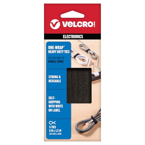 VELCRO Brand ONE-WRAP Bundling Strap – Reusable Fasteners for Keeping Cords and Cables Tidy - 8" x 1/2", 5 Ties, Black - color: Black With Tabs, size: 5 Ties, style: 8in x 1/2in