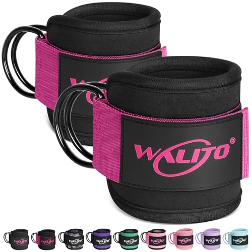 WALITO Gym Ankle Straps for Cable Machines Women & Men - Glute Kickback Ankle Cuff, Adjustable Cable Machine Accessories for Leg Extensions, Hip Abductors & Lower Body Workouts - color: Pair-Black Rose Red