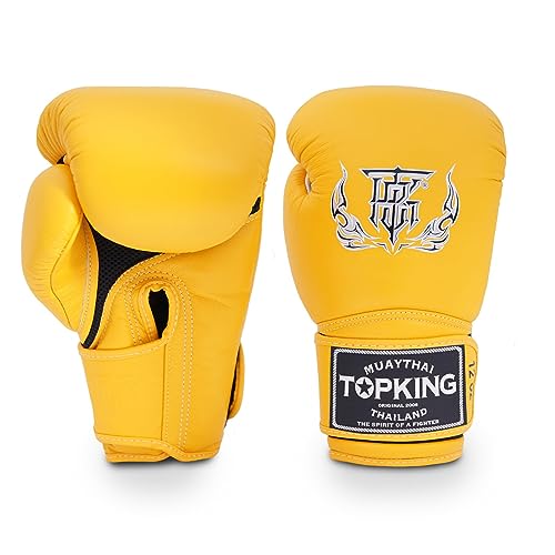 Top King Super Air Breathable Leather Gloves Muay Thai Boxing Gloves for Training or Sparring - 8oz, 10oz, 12oz, 14oz, 16oz - color: Yellow, size: 16oz