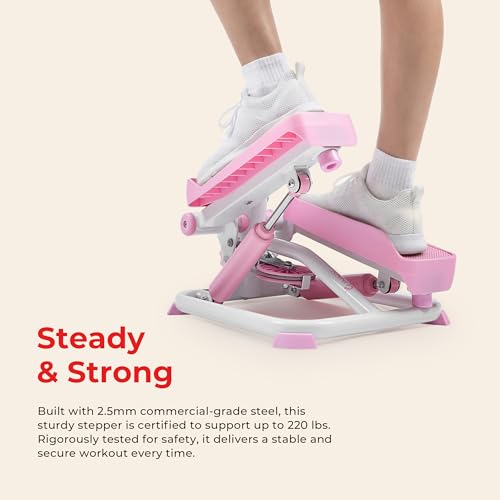 Sunny Health & Fitness Mini Stepper w/LCD Monitor & Adjustable Step Height | Fully Assembled, Stable Frame Design, Home Cardio Training, Hydraulic Stepper, Fits Everywhere, Resistance Bands Option - color: Pink