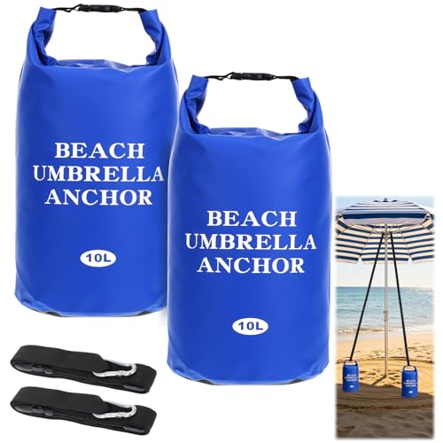 2 Pack 10L Beach Umbrella Weight Sand Bags 500D PVC Heavy Duty Sun Umbrella Sand Anchor Portable Fillable Summer Sunshade Canopy Tent Sandbag Stand Holder for Outdoor High Wind Resistant