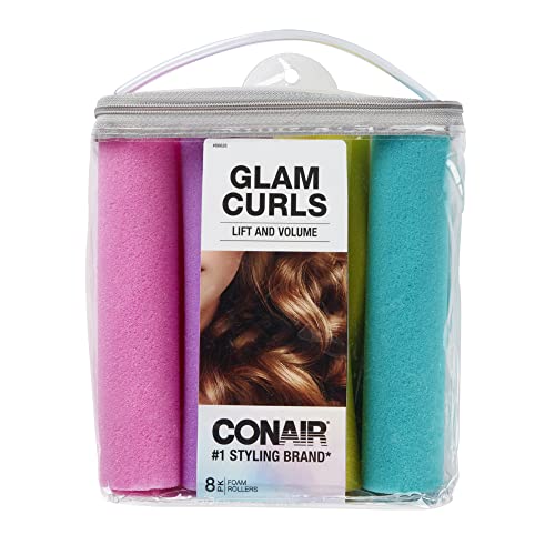 Conair Foam Hair Rollers -Heatless curls - Foam Rollers - Hair Rollers - Loose Hair Curlers in Assorted Sizes - 8 Count w/storage case - color: Assorted Colors