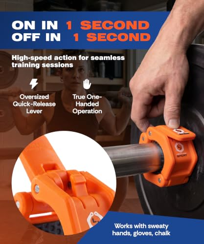 Lock-Jaw Barbell Collars Sport Olympic Barbell Clamps 2 Pcs – Heavy Duty Bar Clamps for 2” & 50mm Olympic Bars – Secure Weight Bar Clamps for Strength Training & Home Gym Accessories – Orange - color: Orange