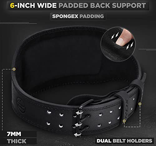 RDX Weight Lifting Belt Gym Fitness, Cowhide Leather, 4” 6” Padded Lumbar Back Support, 10 Adjustable Holes, Weightlifting Powerlifting Bodybuilding Deadlift Squat Workout Strength Training, Men Women - color: Black 6 Inch, size: S Fits 19 to 23 Inches