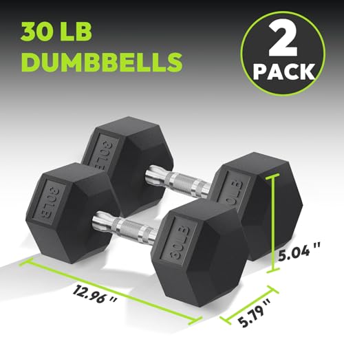 HANDBODE Hex Dumbbell Set of 2, Rubber Encased Fixed Dumbbells, 2.5-65 lb | Non-Slip Comfortable Handles, Hand Weights for Strength Training, Ideal for Home Gym Workouts - size: 30 lb, Pair, style: Chrome Handle