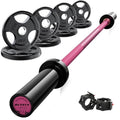 RitFit Barbell Weight Set - 4/6FT Olympic Barbell with Weight Plates (55-115LB Total) - Weightlifting Equipment for Squats, Curls, Deadlifts, Presses, Hip Thrusts - color: Black/Pink, size: 4FT With 85LB Plates