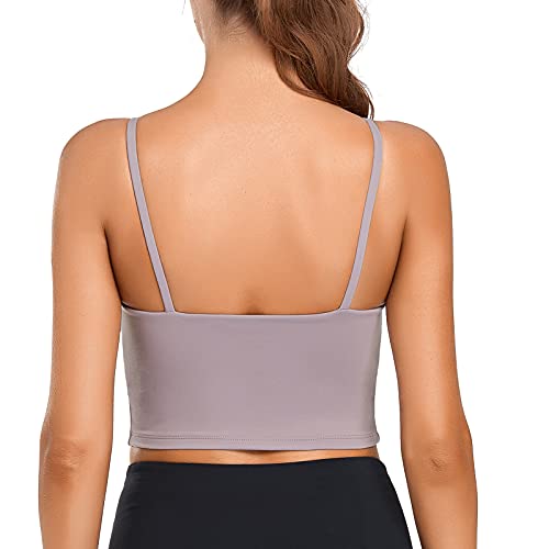 Lemedy Women Padded Sports Bra Yoga Tank Top | Light Support, Longline, Fitness Workout Running Shirts, Removable Pads, Spaghetti Straps, for Women - color: Lavender Grey, size: XX-Large
