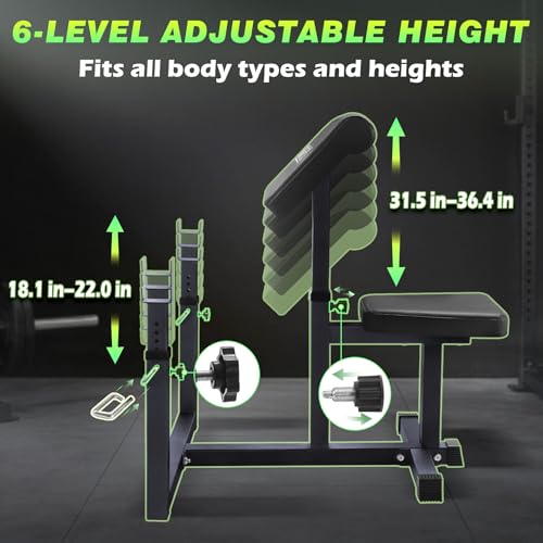 Preacher Curl Bench, Max Load 450 LBS Strength Training Bench Home Gym Bench Fitness Equipment,6-Level Seated Barbell Dumbbell Bicep Curl Machine Weight Bench - color: Black