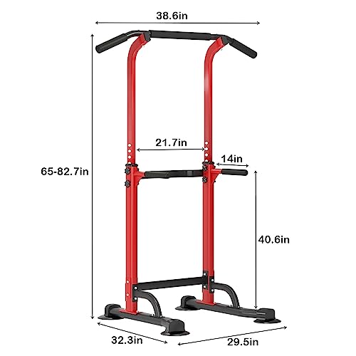 SogesHome Power Tower Pull Up Bar and Dip Station, Height Adjustable Dip Stand Exercise Machine for Home Gym, Multi-Functional Free Standing Strength Training Fitness Workout Station - color: Red