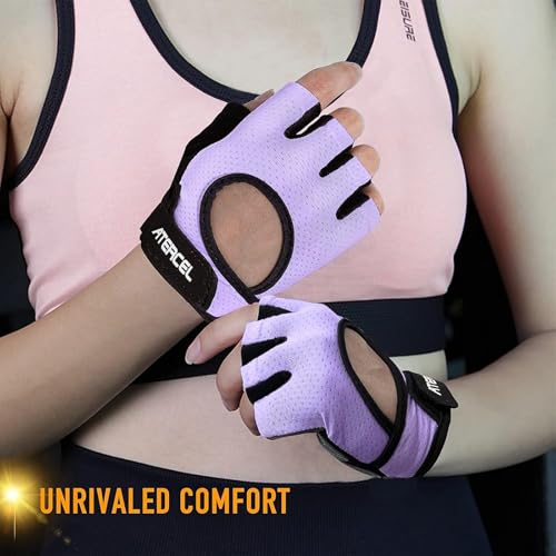 ATERCEL Weight Lifting Gloves Full Palm Protection, Workout Gloves for Gym, Cycling, Exercise, Breathable, Super Lightweight for Mens and Women - color: Violet, size: Medium