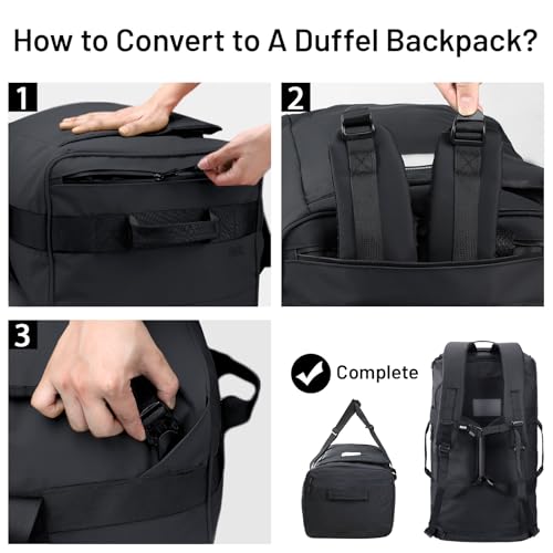 MIER 40L/60L/90L Water Resistant Backpack Duffel, Heavy Duty Duffle Bags | Heavy-Duty; Inner Zipper Pockets; Suit for Travel Gym Camping Sports Weekend Getaways; Convertible with Backpack Straps - color: Black, size: 90l