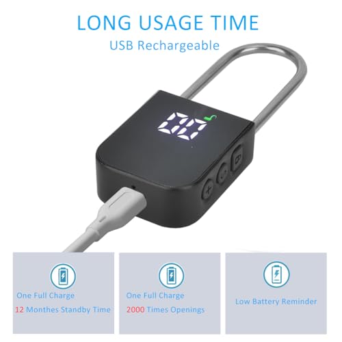 99 Days Timer Padlock,Max Timing Over 3 Month with LCD Display,USB Rechargeable Timed Padlock, Add 10inch Steel Cable (Black)