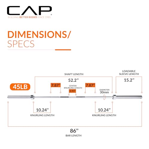 CAP Olympic Barbell - 5FT, 6FT, & 7FT Strength Training Weight Bars, Multiple Options - size: 7 ft (85") - Chrome, style: Classic