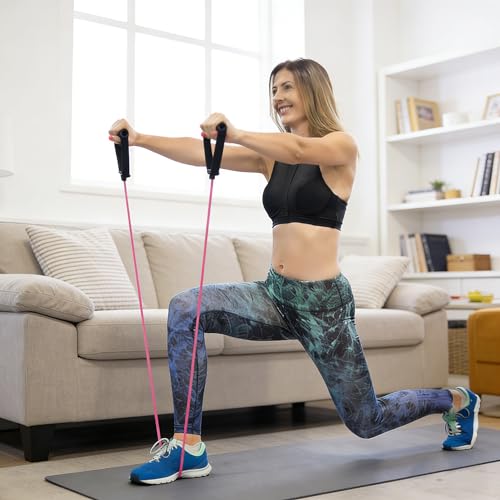 RitFit Single Resistance Exercise Band with Comfortable Handles - Ideal for Physical Therapy, Strength Training, Muscle Toning - Foam Padding Door Anchor and Starter Guide Included - size: 10-15lbs