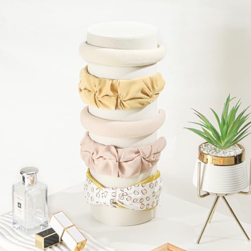 Vertical Headband Holder Organizer, Soft Velvet Tower Hairband Stand Display, Hair Hoop Accessories Jewelry Storage for Women Girls (Beige Velvet) - color: Vertical Beige Velvet