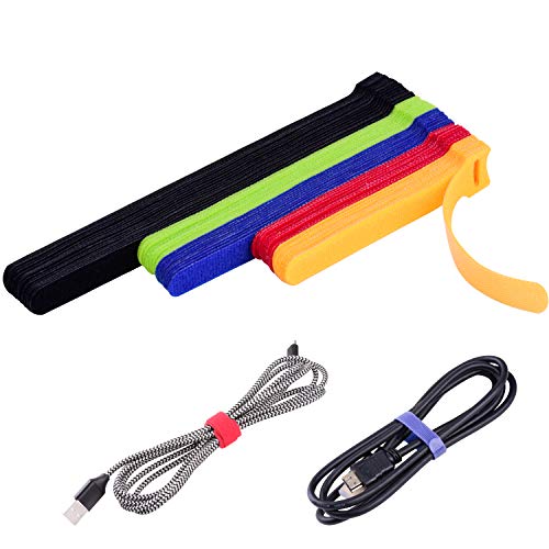OneLeaf 60 Pcs Reusable Fastening Cable Ties with Hook and Loop, Multi-Purpose Cable Straps Wire Ties Cable Management, Adjustable Cord organizer Ties for Computer/TV/Electronics, 3 Sizes and 5 Colors - size: 4in+6in+8in-60pcs