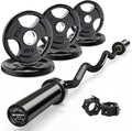 RitFit 2 Inch EZ Curl Bar with Weights, 350LBS Weight Capacity Olympic Curl Barbell for Bicep, Tricep and Weight Lifting Exercises - style: Black(with 35LB Weights and Collar)