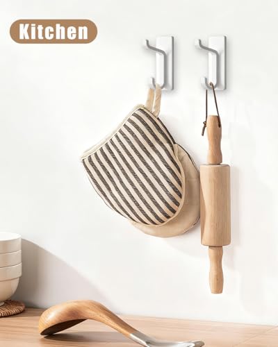 6 Pack Adhesive Wall Hooks - 15lbs Extra Stick On Hooks Heavy Duty Coat Hooks for Walls No Damage - Strong Sticky Hook for Hanging Key Purse Towel in Bathroom Kitchen Door, White - color: White