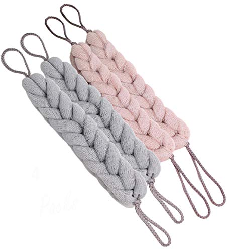 AARainbow 4 Packs Long Stretch Back Sponge with Rope Handles Back Scrubber Bath Shower Mesh Sponge Exfoliating Body Scrub Stretch Braided Loofah for Men and Women (2 Gray+2 Lotus Pink) - color: 2 Gray+2 Lotus Pink
