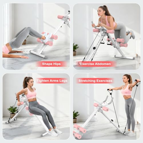 RELIFE REBUILD YOUR LIFE AB Workout Machine Adjustable Ab Trainer Machine Foldable Ab Cruncher Strength Training Equipment for Home Gym, Full Body Workout Equipment 440 LBS - color: Pink
